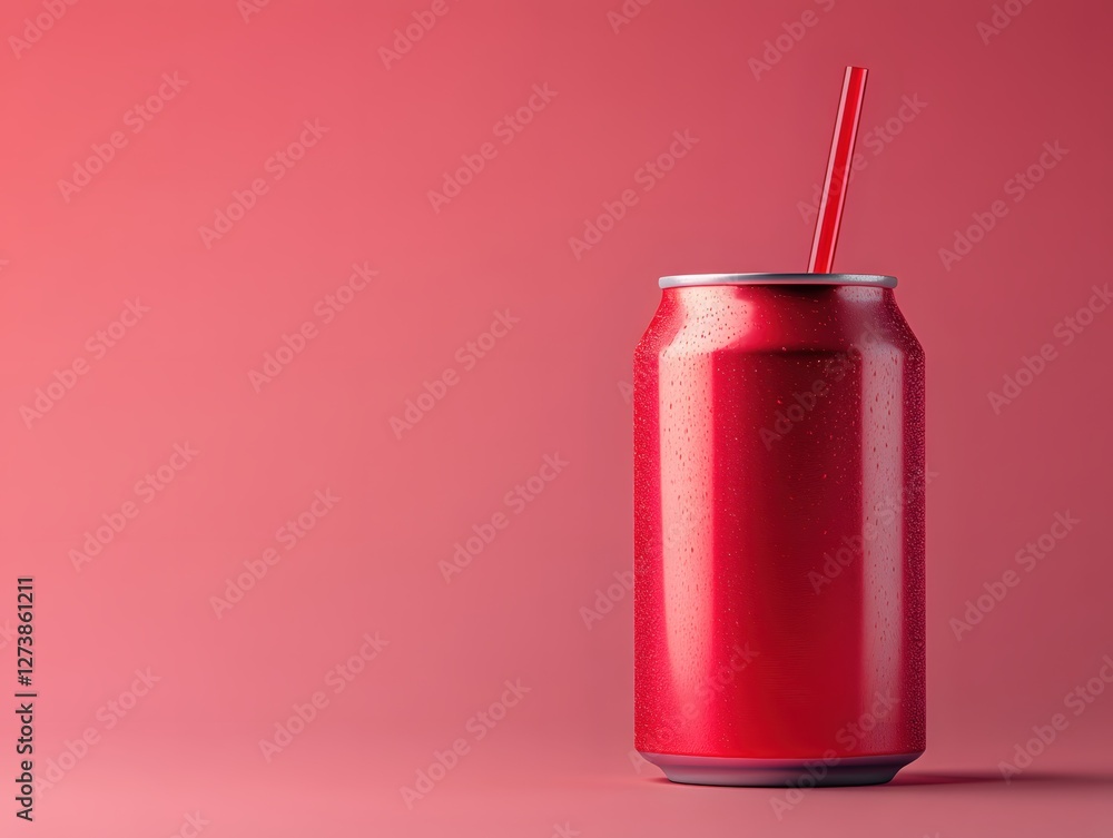 Aufkleber refreshing red soda can with straw on matching background creating a vibrant and modern vibe