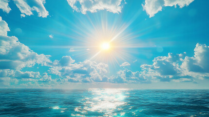 Radiant sunburst over the boundless expanse of sea and sky inspiring awe and wonder