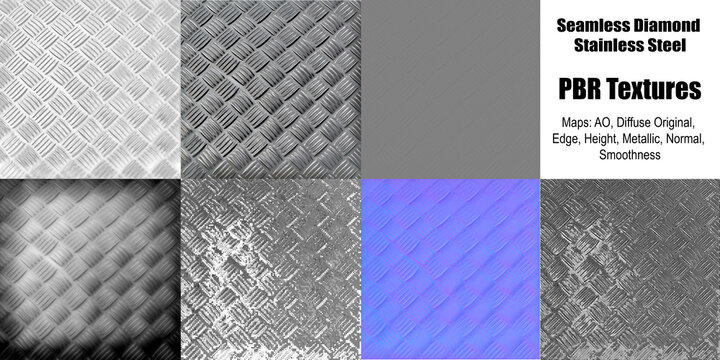 Seamless Diamond Stainless Steel PBR Texture 3D Design