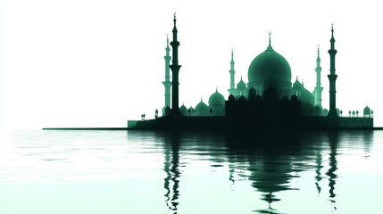 Fototapeta premium Green silhoutte of mosque. ramadhan wallpaper. mosque silhoutte.