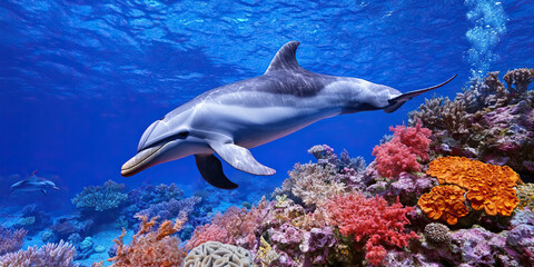 Obraz premium Bottlenose Dolphin and Coral Reef Ecosystem