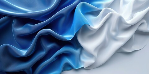 Fototapeta premium Elegant Waves of Silk and Satin Fabric Draped Together in Shades of Blue and White Colors