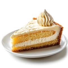 Delicious slice of lemon cheesecake with creamy topping on a white plate perfect dessert