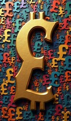 Fototapeta premium A vibrant illustration of a golden pound symbol surrounded by colorful currency signs, perfect for finance, banking, and investment themes.