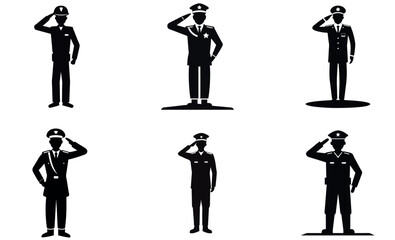 Silhouettes of Military Personnel Saluting icon set design
