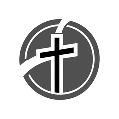 Fototapeta premium Christian cross icon. Abstract round christian cross logo. Black church symbol. Vector illustration