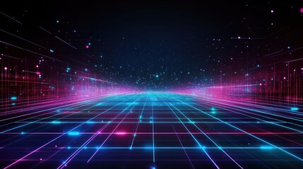 Futuristic grid highway, digital data flow, night