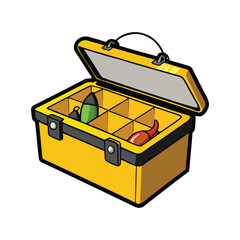 yellow black fishing tackle box on white