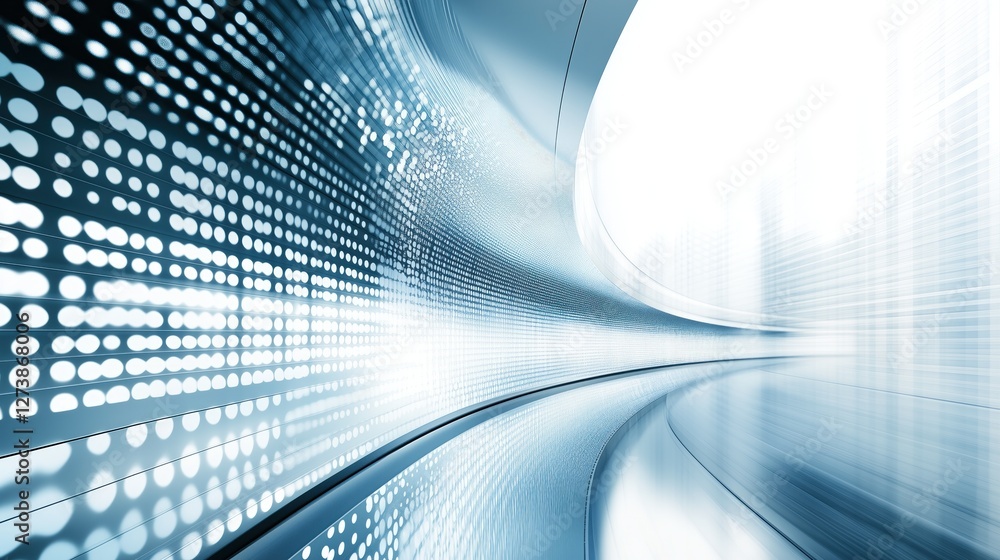 Poster futuristic corridor showing digital data flowing through cyberspace