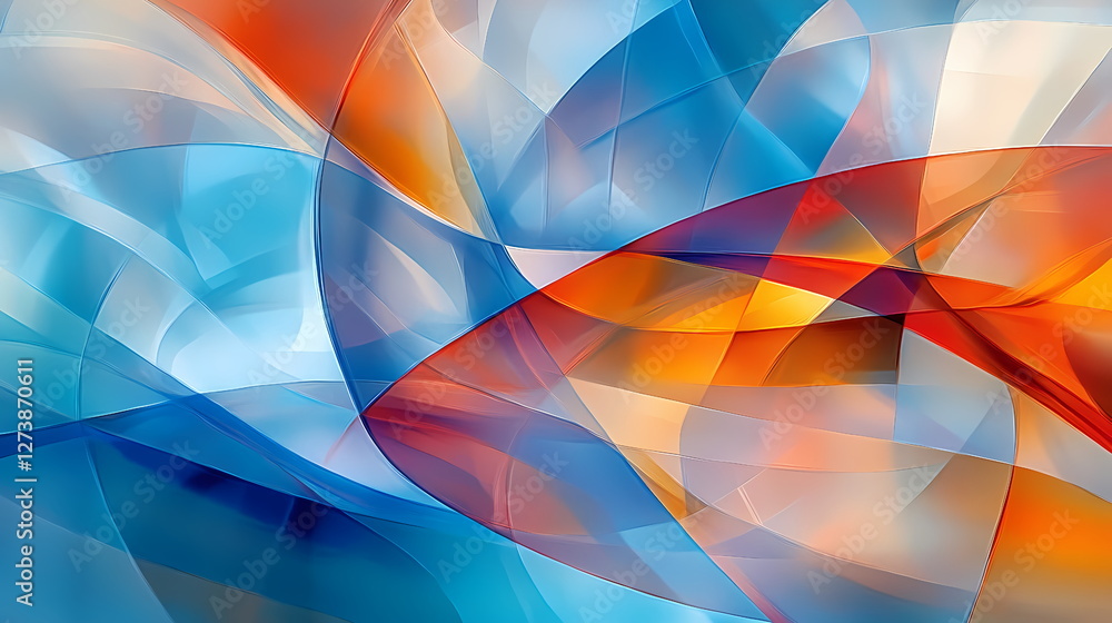 Poster abstract orange and blue shapes creating dynamic composition