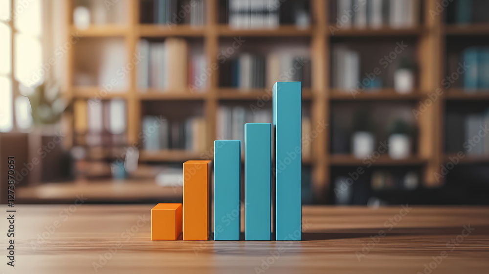Poster growing bar graph symbolizing increasing performance in modern office