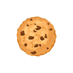 Biscuit with chocolate chips isolated on white background. Vector cartoon flat illustration. Sweet cookie icon.
