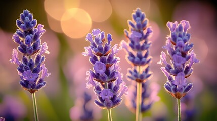 Obraz premium Captivating Lavender Blooms in a Sunlit Field Aromatic Purple Flowers in Soft Focus