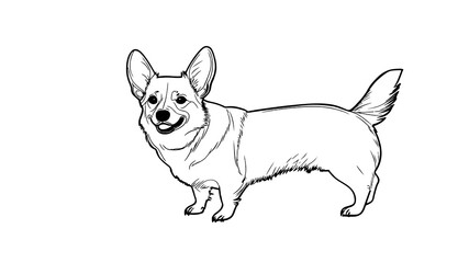 Corgi dog line drawing. Cute pet illustration simple design. Prints, websites, pet products suitable usage. Black outline artwork white background