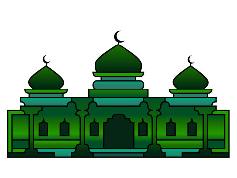 green mosque building with crescent moon clip art preview