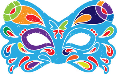 Naklejka premium Colored carnival mask with vintage texture. A symbol of masquerade, holiday, mystery and mysticism. Suitable for design, holidays, carnivals and themed events.
