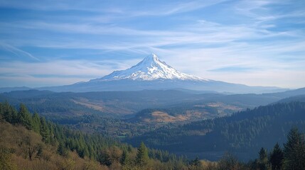 Majestic Mount Hood Snowcapped Peak Overlooking Forests