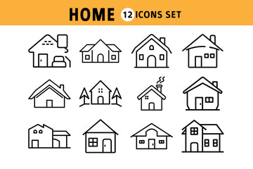 Fototapeta premium Simple Line Art Illustrations of Various House Styles