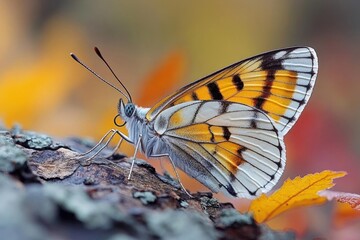 Obraz premium Colorful Butterfly On Autumn Leaves