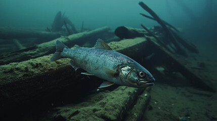 Fototapeta premium Solitary Marine Life Battling Dirty Waters of Pollution