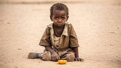 a malnourished child sitting alone