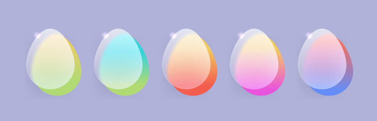 Glass morphism eggs icon set in various color. Bright vector Easter symbols