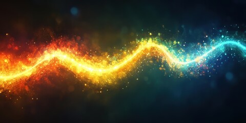 Vibrant digital art featuring a dynamic fusion of yellow, orange, blue, and green hues in an abstract composition, bursting with energy and motion