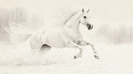 Fototapeta premium White horse running in a light field. Possible use for posters, greeting cards, or other artistic presentations
