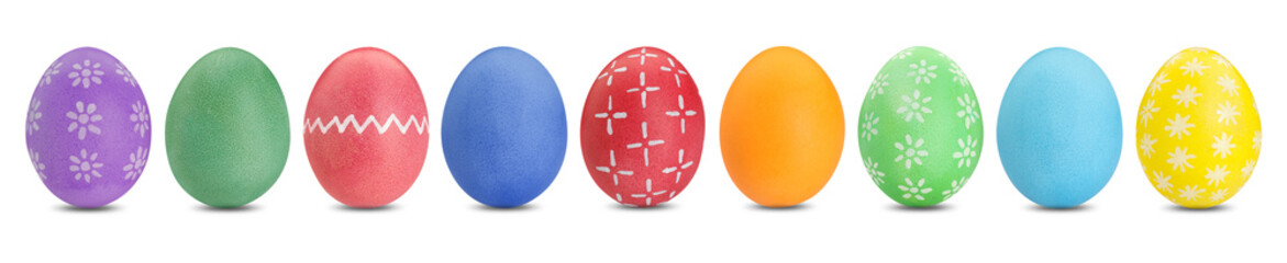 Easter eggs in different colors isolated on white, set