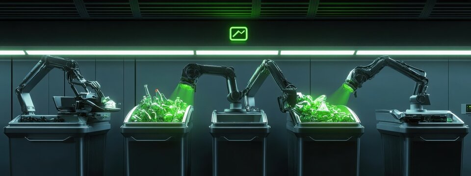 Robotic waste-sorting system efficiently separating materials in a clean environment. Generative AI