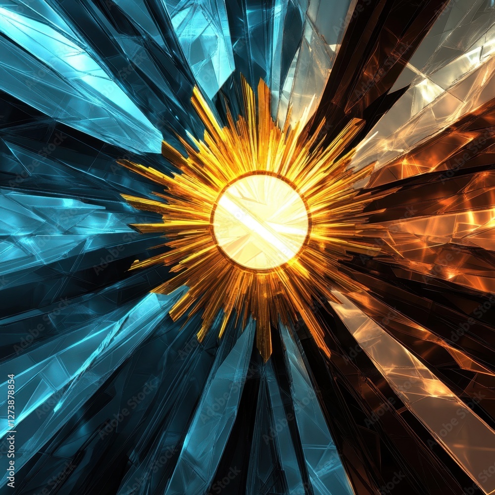 Poster dynamic contrast of light and color representing day and night in vibrant geometric forms
