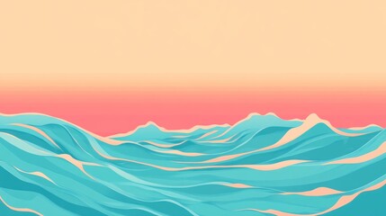 Obraz premium Abstract Ocean Waves Under a Pink Sunset Sky