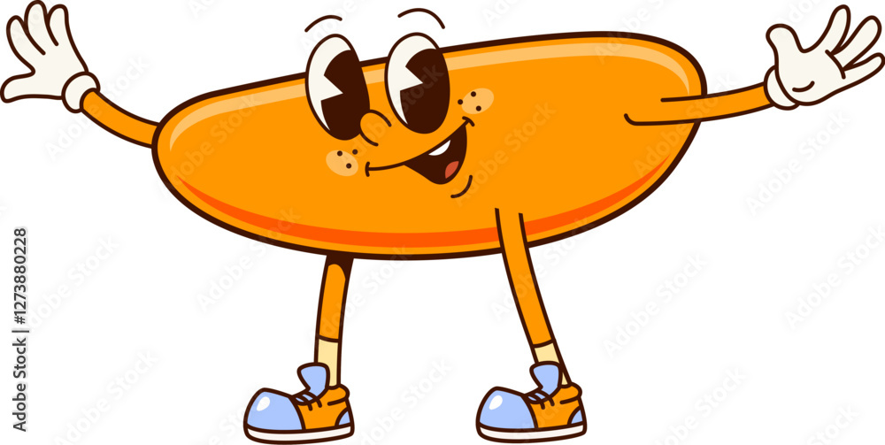 Poster cartoon groovy math minus character or subtraction sign for equation, vector emoji. groovy subtracti