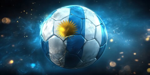 Fototapeta premium Exciting Futuristic Soccer Ball with Argentina Flag Surrounded by Cosmic Elements