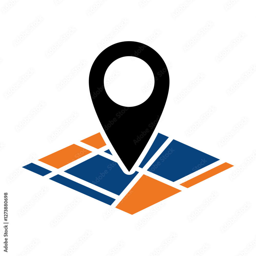Poster map with a black location pin icon. concept of navigation, gps technology, map positioning. vector i