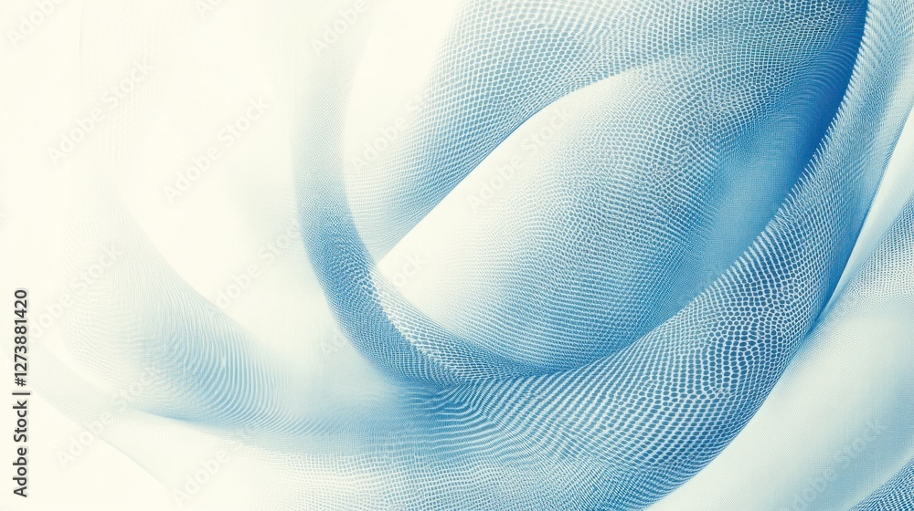 Poster abstract blue and white wave-like pattern creating a sense of fluidity and movement.