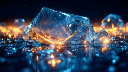 Glowing Ice Crystals In Dark Background