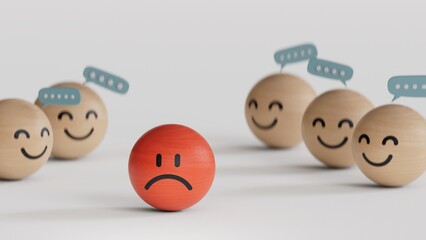 Social Interaction 3D Illustration. Background With Emoticons.bullying concept with icons. Feeling of hate or unhappiness.3D rendering on white background.