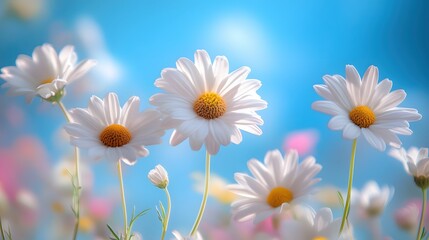 Serene daisies in a vibrant field under a clear blue sky radiating peace and natural beauty