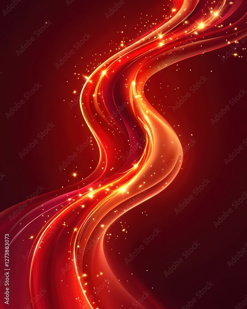 Poster elegant red and gold abstract flow with sparkling lights creating a festive background