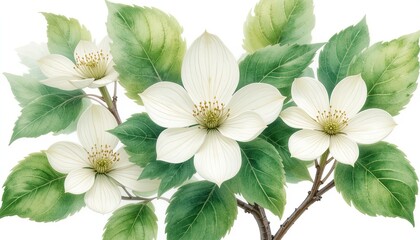 Delicate white flowers nature botanical illustration bright background close-up gigapixel cgi