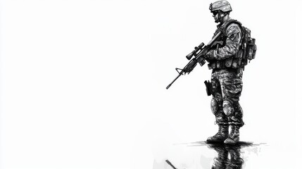 Naklejka premium Soldier in Contemplation Against a Stark Background
