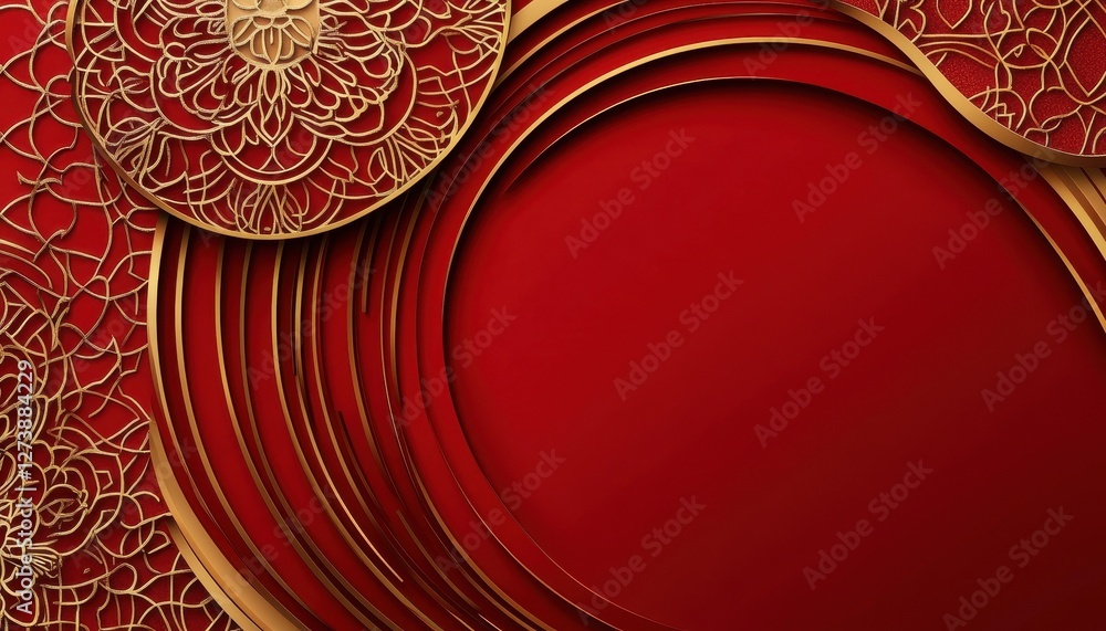 Aufkleber red and gold layered circles abstract background design