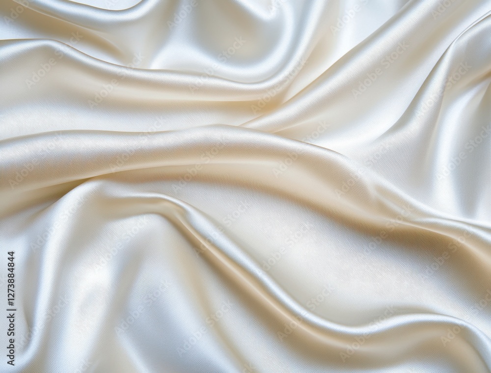 Poster luxurious creamy white fabric with soft, flowing drapes and subtle shimmer. the texture is smooth an