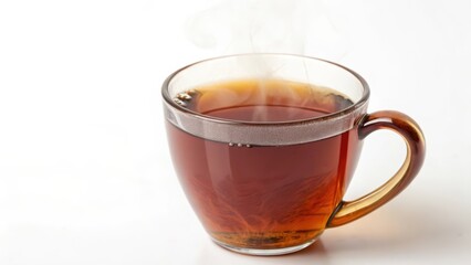 Hot Tea in Glass Mug on White Background