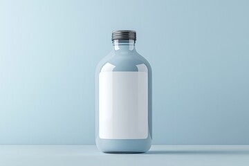 Bottle of medicine health product with empty, blank, white sticker area for brand logo. Glass container for liquid soap shampoo cream lotion. Mock-up mockup concept for cosmetic self cleaning products