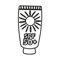 Hand drawn outline sunscreen isolated on white background
