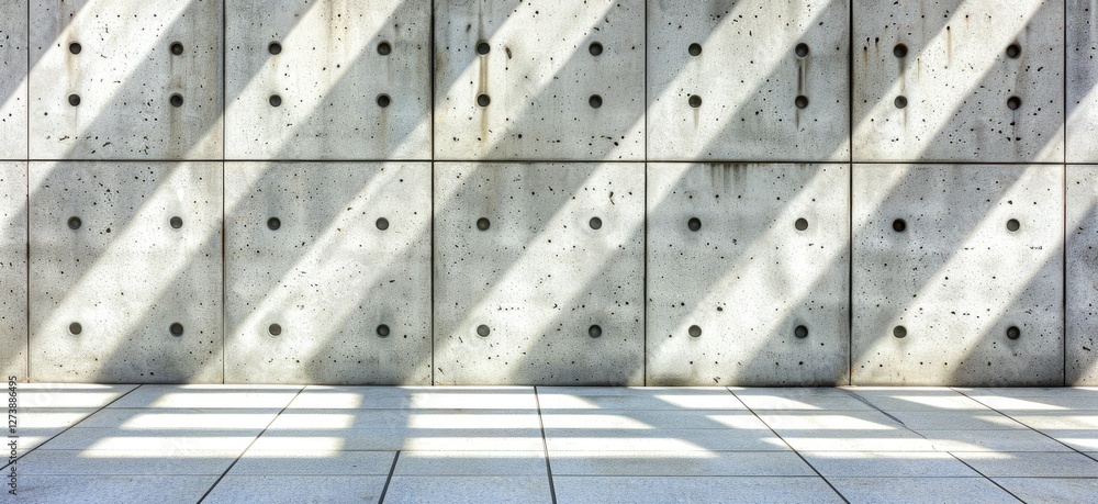 Poster modern concrete wall with shadows creating abstract patterns in bright natural light