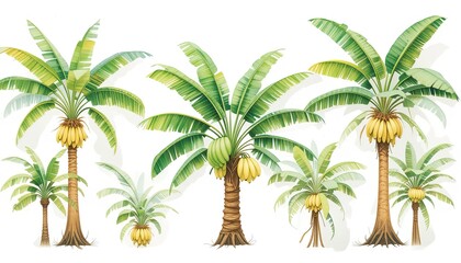 Obraz premium Banana palm trees tropical landscape illustration nature aerial view gigapixel cgi