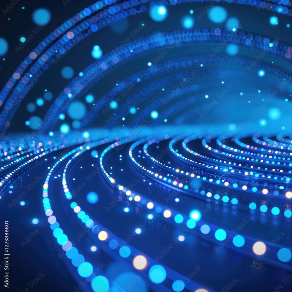 Poster abstract blue light waves moving in curves with soft glow in a dark background